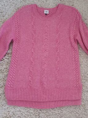 Cabi Pink Cable Knit Sweater Small Elsa Pullover Crewneck Cotton Blend Cozy